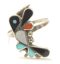 Vintage Zuni Sterling Silver Small Mosaic Inlay Hummingbird Ring Size 7.25 picture
