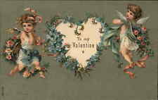 Valentine Fantasy Art Nouveau Fairy Fairies Flowers c1910 Vintage Postcard picture
