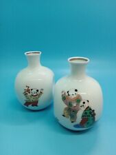 Japanese Small Pottery Set 2 pcs Flower Bud Vase Sake Vessel Japan Made picture