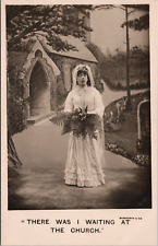 RPPC Bamforth 1907 Crying Jilted Bride Wedding Dress Bouquet Church Cemetary UNP picture