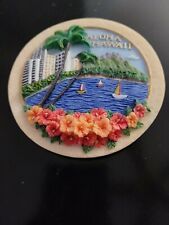 Stunning HAWAII Souvenir Palm Tree Beach Raised Red Flower Plate Sea Boats JAPAN picture