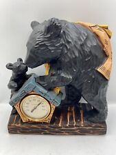 Rare Bear  & Cub Wood Carved Ainu Kibori Kuma Hokkaido Japanese VTG Thermometer picture