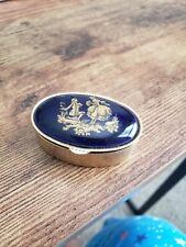 Vintage Metal Pill Box Cobalt Blue Porcelain And Gold Fragonard Design picture