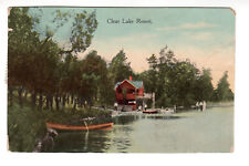 Postcard: Clear Lake Resort, MI (Michigan) - canoes, pier, dock picture