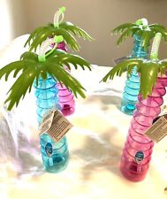 light up turquoise and pink  plastic cups PALM TREES With Straws  Set Of 4 picture