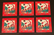 Vintage Christmas Santa Cork Backing Coasters Set Of 6 - Very Good picture
