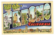 Large Letter greetings from Fresno California CA Linen Postcard Unposted picture