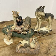 Vintage Young’s Inc China Figurine’s Native American Woman Wolves 4Pc Set picture