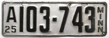 Minnesota 1925 Light Weight Vehicle License Plate A 103-743 Original Paint picture
