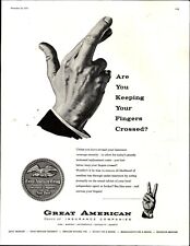 1958 Great American Group Insurance Companies fingers crossed Vintage Print Ad picture