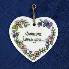 Ceramic Heart Pendant Someone Loves You K Cramer Flower Vintage 1983 picture