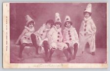 Postcard Young Childen In Clown Outfits & Hats Group Portrait Antique 1906 picture