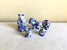 Mixed Lot Of 5 GZHEL Russian Hand Painted Blue White Porcelain Animal Figurines picture