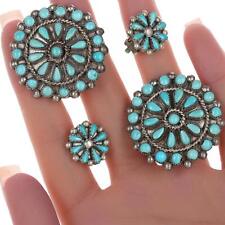 2 pr Vintage Zuni sterling turquoise cluster clip-on earrings picture
