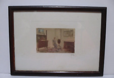 Vintage Mini Framed Wallace Nutting Print Braiding a Rag Rug  maker picture