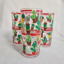 Vintage HJ Stotter Summer Potted Red Green Cactus Glasses Plastic Drink Cups Set picture