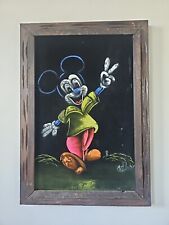 Vintage 1970s Creepy Mickey Mouse  Velvet Painting Wood Frame 14”x20” Mexico picture