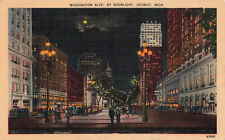 DETROIT MI MICHIGAN WASHINGTON BLVD AT NIGHT VINTAGE POSTCARD 1946 100923 S picture