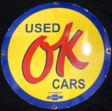 Vintage Art CHEVROLET OK USED CARS PORCELAIN ENAMEL SIGN Rare Advertising 30