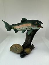 Rainbow Trout Fish Figurine Fishing Resin Tree Bark Rocks Cabin Home Decor picture