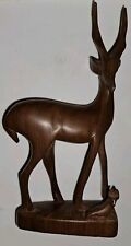 Vintage Hand Carved Wood Gazelle/Antelope w Baby Figurine 7.5” Tall, MCM Decor  picture