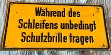 14” German Tin Sign Safety Glasses Grinding Danger Warning Prohibited VTG RARE picture