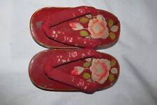 Vintage Pair Japanese Asian Geta Geisha Hand Painted Sandals Child or Small Size picture