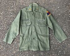 Vintage US Army Military Sateen Fatigue Patch Button Down Shirt Distressed 60s picture
