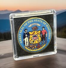 WISCONSIN State Seal Colorized Collectible Challenge Coin W CASE INCLUDED picture