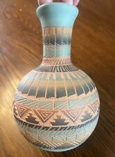 Vintage Native American Indigenous Pottery Vase Signed TW Aztec Southwest picture