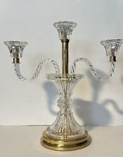 Vintage Modernist Lead Crystal Three Candelabra Clear 16” picture