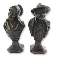 .ANTIQUE SUPERB PAIR COLD PAINTED BRONZES. AGED WEATHERED FACES HUSBAND & WIFE picture