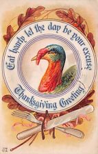 Antique Thanksgiving Turkey Country Living Flatware E Nash c1913 Vtg Postcard O1 picture
