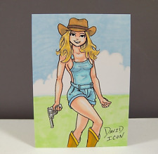 Original COWGIRL Pinup Artist Sketch Card 1/1 - David Icon - PSC - ACEO - ATC picture