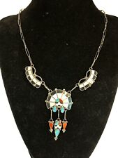 Vintage Zuni MultiStone Inlay Silver Necklace  Signed Rick Lateyice picture
