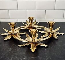 Vintage Solid Hosley Brass Candle Holder Etched Leaves picture
