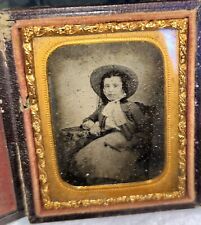 Antique Daguerreotype Photograph Full Case young Lady Dressed up With Hat picture