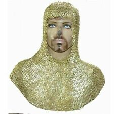 CHAIN MAIL COIF, GOLDEN ZINC PLATED MEDIEVAL ARMOR RIVETED COIF REENACTMENT picture
