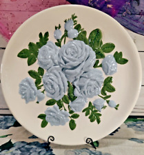 Vintage Large Wall Hanging Porcelain Blue Roses Floral Decorative Plate picture