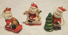 1980's Christmas Around The World Santas Set Of 3 Taiwan Ceramic Ornaments picture