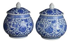 One Pair of Blue and White Floral Porcelain Ceramic Vases, Tea Sugar Jar Cont... picture