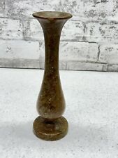 Onyx Stone Handcrafted Vase Solid Classic Pedestal Green Brown Cream Bud Vase 8” picture