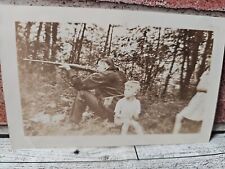 Vintage Snapshot Photograph Dad Son Shooting Woods picture