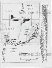 1958 Press Photo Map shows area where Globemaster plane crashed in the Antarctic picture