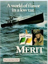 Merit Cigarette WORLD OF FLAVOR Ship Captain King's 1985 Print Ad 8