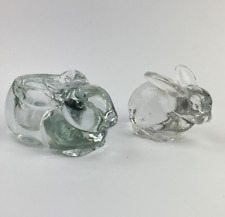 Set of 2 VTG Clear Glass Bunny Rabbit Candle Holders Biedermann Taper/Votive picture