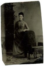 c1860'S 1/6 Plate Hand Tinted TIN TYPE Beautiful Woman Stunning Victorian Dress picture
