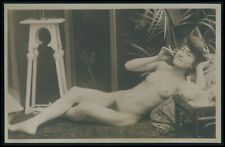 Smoking cigarette French full nude woman original old early 1900s photo postcard picture