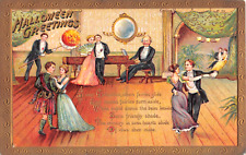 c1910 Dancing Couples & Jack O Lantern Lantern at Halloween Ball postcard Scarce picture