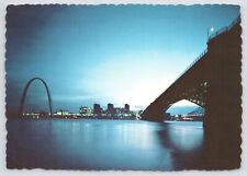 St Louis Missouri~Gateway Arch @ Eads Bridge at Night~Continental Postcard picture